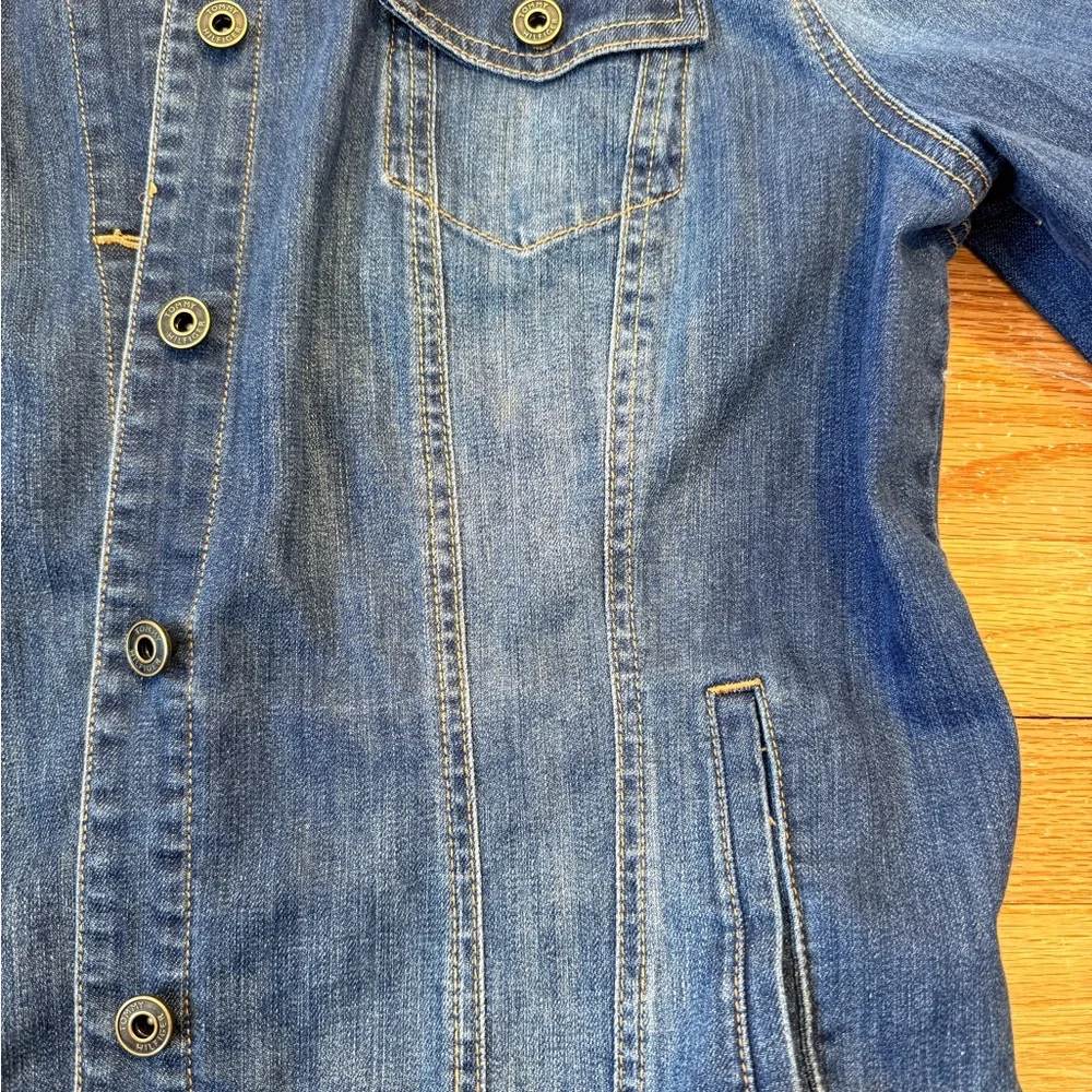 Tommy Hilfiger Distressed Denim Jacket XXL Classic Button Front Medium Wash - Picture 2 of 4